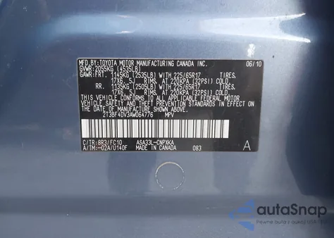 2010 Toyota Rav4 z USA, uszkodzony, nr VIN 2T3BF4DV3AW064776